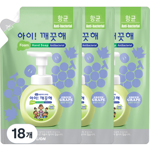 아이깨끗해 항균 거품 핸드 솝 청포도 리필, 450ml, 18개