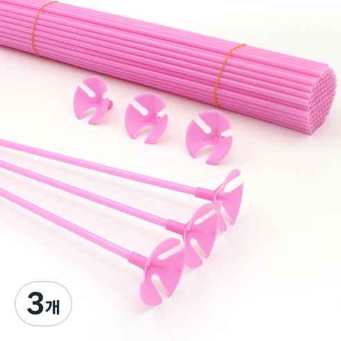 마켓감성 마카롱 풍선 홀더 핸드 스틱 42cm 100p, 분홍, 3개