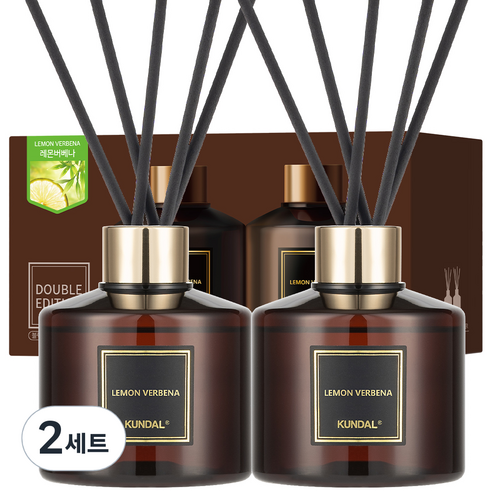 쿤달 퍼퓸 디퓨저 200ml 2개 + 섬유스틱 10개, 레몬버베나향, 400ml, 2세트
