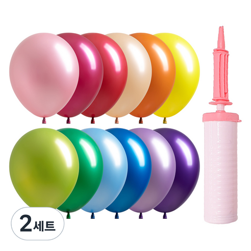 조이파티 조이벌룬 펄 풍선 30cm 100p + 손펌프 세트, 풍선(랜덤발송), 손펌프(마카롱핑크), 2세트