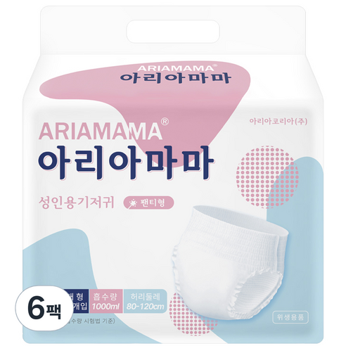 아리아마마 팬티형 성인용기저귀 프리미엄 대형, 10매, 6팩