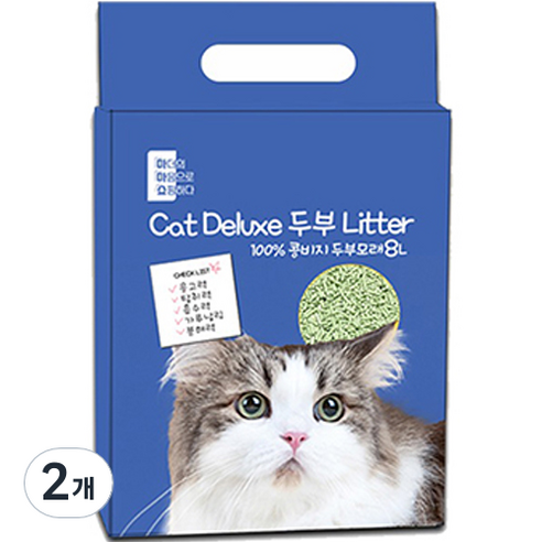 마마쇼 캣 디럭스 응고형 두부모래, 8L, 2개, 녹차향