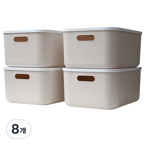 가규 국내 제조 모던 라운드 리빙박스, 아이보리 + 화이트, M(37 x 26 x 16 cm), 8개