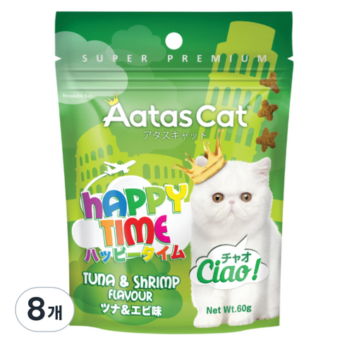 아타스캣 고양이 어덜트용 해피타임 참치 앤 새우 간식, 혼합맛(참치/새우), 60g, 8개