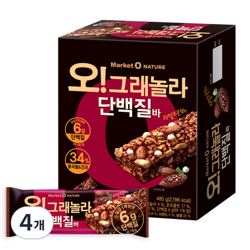 오리온 오 그래놀라 단백질바 12p, 480g, 4개