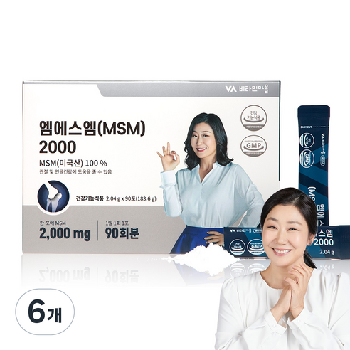 비타민마을 msm 2000 식이유황 분말 무릎관절 영양제 90p, 6개, 183.6g