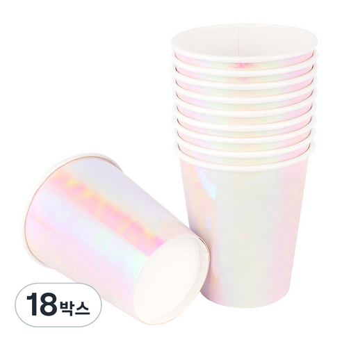 메탈릭 파티컵 홀로그램 화이트 240ml, 18개