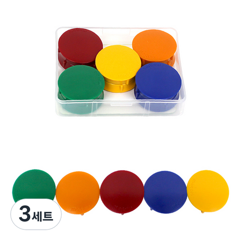 칼라원형 냉장고 자석 2종 x 5p 세트 32mm, 혼합색상, 3세트