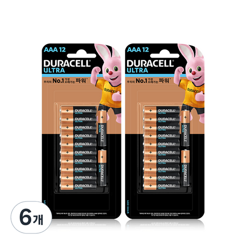 듀라셀 울트라 알카라인 AAA건전지, 12개입, 6개