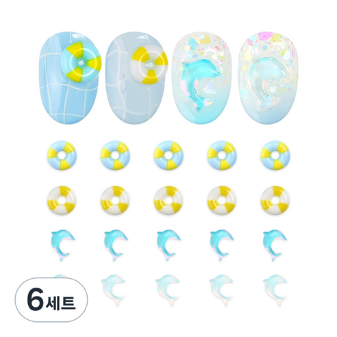 젤로젤로 네일파츠 4종 x 5p 세트, 6세트, JCP-06 여름튜브돌고래 실버