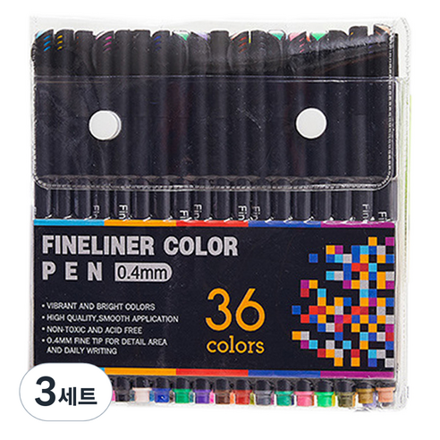 코히모 캘리그라피 피그먼트 파인라이너 컬러 드로잉펜 세트 0.4mm, 3세트, 36색