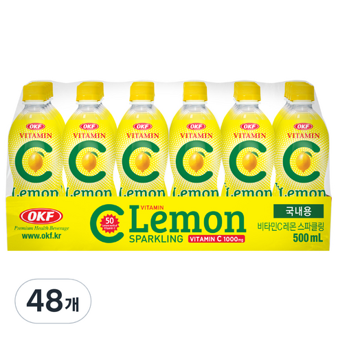 오케이에프 비타민C 레몬 스파클링 제로슈가 탄산음료, 500ml, 48개