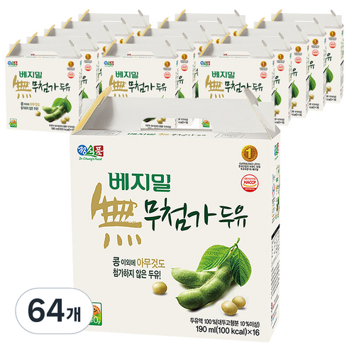 베지밀 무첨가 두유, 190ml, 64개
