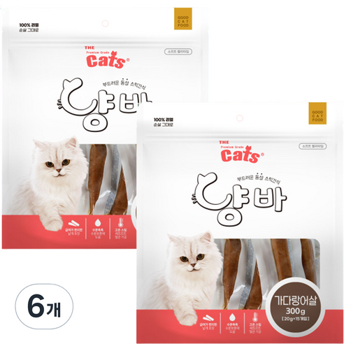 더캣츠 고양이용 냥바 간식 가다랑어살 15p, 가다랑어, 300g, 6개