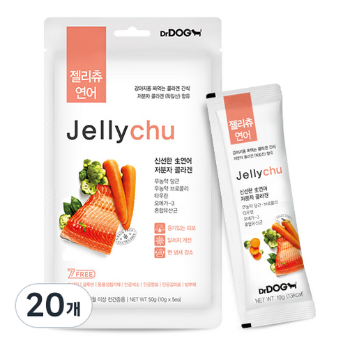 닥터독 젤리츄 반려동물 간식 파우치 10g, 연어, 50g, 4개