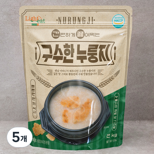 라이트잇 간편하게 끓여먹는 구수한 누룽지, 2kg, 5개