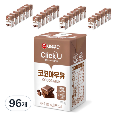 클릭유 코코아우유, 140ml, 96개