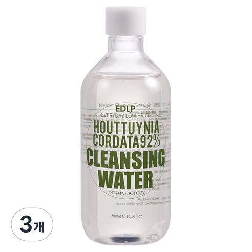 더마팩토리 EDLP 어성초 92% 약산성 노워시 미셀라 클렌징 워터, 300ml, 3개 - 오일/워터 | 쿠팡