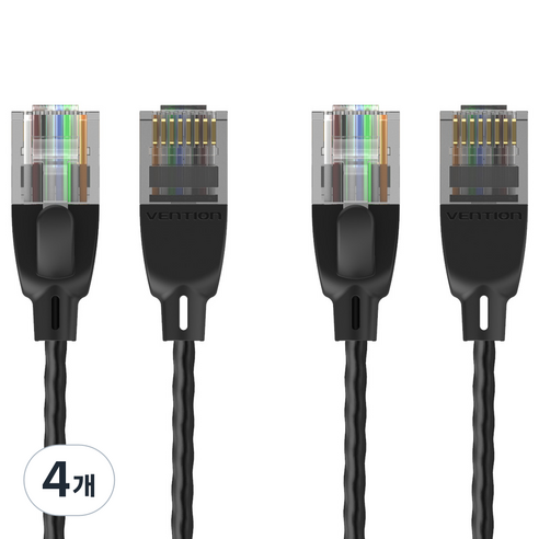 벤션 10기가 비트 울트라 슬림 CAT6a 랜케이블, 혼합색상, 4개, 1m