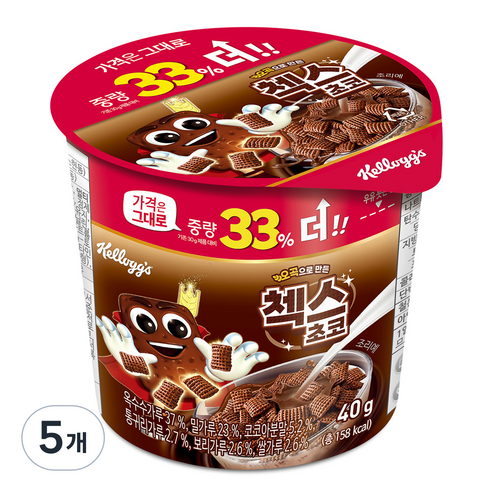첵스초코 오곡 컵 시리얼, 40g, 5개