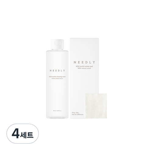 니들리 마일드 미셀라 클렌징 워터 390ml + 멀티 코튼 패드 홀타입 100p 세트, 4세트