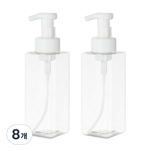 사각 거품용기 500ml, 투명(용기) + 흰색(펌프), 8개