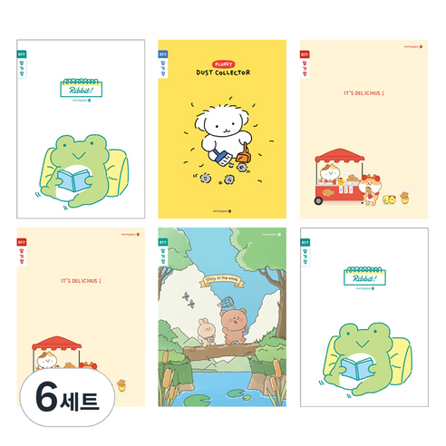 모닝글로리 채움노트 초등 3-6 일기장 좁은칸 4종 + 랜덤발송 2p 세트 A, 개굴, 먼지청소, 붕어빵, 숲속산책, 6세트