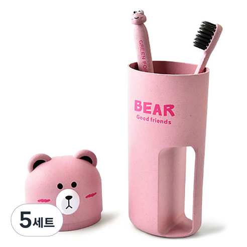 알럽홈 곰돌이 칫솔 케이스 + 칫솔2p, 핑크, 5세트
