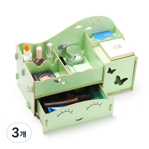 필립로지스틱 스마일나비 2단 DIY 뷰티박스 정리함, 3개, 그린