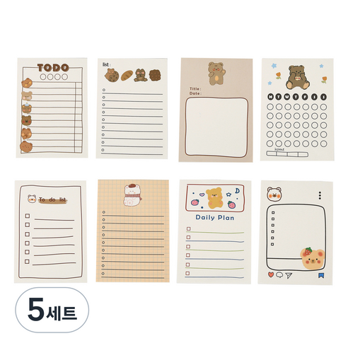 알로데 데일리 컴팩 메모지 1번 8종 세트, 혼합색상, 5세트