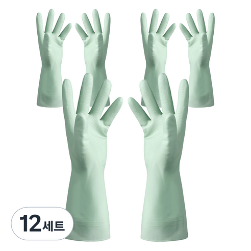 모나홈 예쁘고 편리한 다용도 라텍스 고무장갑 양손착용 세트, 페일그린, 대(L), 12세트