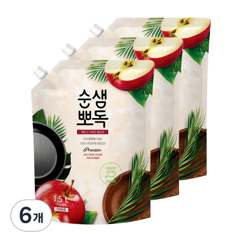 순샘 뽀독 주방세제 애플향 리필형, 6개, 1.5L