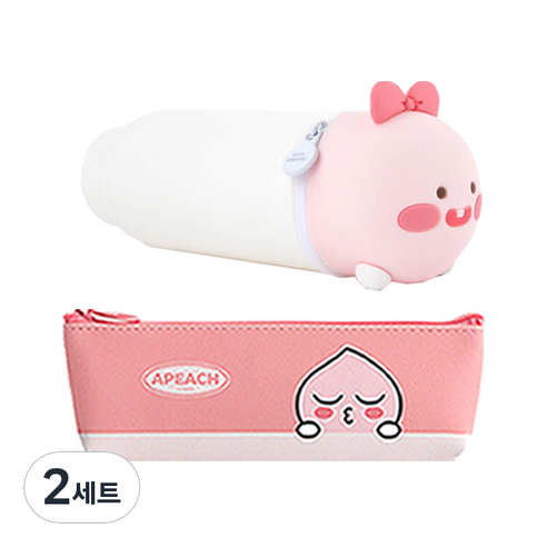 카카오프렌즈 모던 st 미니 삼각 필통 + 실리콘 필통, 필통(핑크 어피치), 실리콘 필통(리틀어피치), 2세트