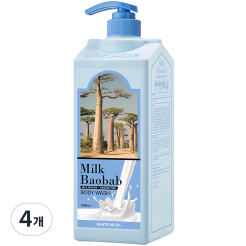 밀크바오밥 대용량 바디워시 화이트머스크향, 1000ml, 4개