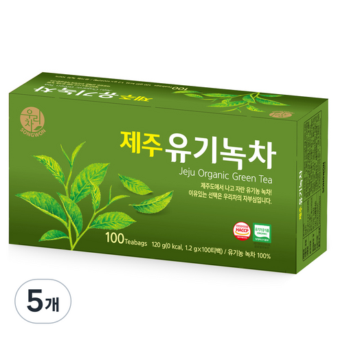 우리차 제주 유기녹차, 1.2g, 100개입, 5개
