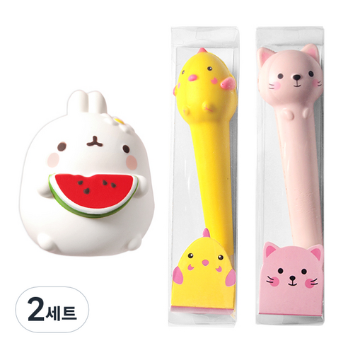 귀염 몰랑 스퀴시 + 스퀴시 중성펜 2p 세트, 수박몰랑(스퀴시), 랜덤발송(중성펜), 2세트