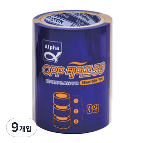 알파 OPP 박스 테이프 48mm x 50m, 베이지, 9개입