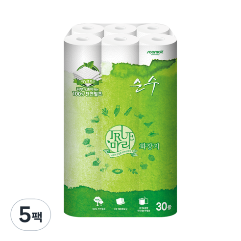 트루마리 순수 천연펄프 데코3겹 롤화장지 30 m, 30롤, 5팩