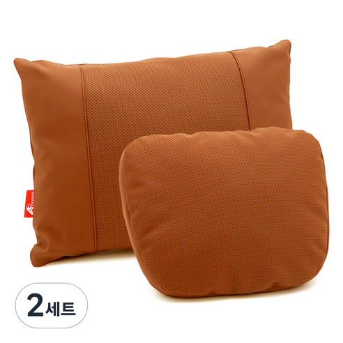 에이스피드 S급 가죽시리즈 차량용 목쿠션 + 허리쿠션 세트, 오렌지, 2세트