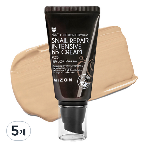 미즈온 스네일 리페어 인텐시브 비비 BB크림 SPF50+ PA+++, 25호 웜 베이지, 5개