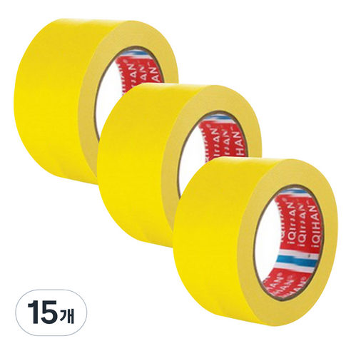 iQIHAN 칼라 마스킹 종이테이프 50mm x 15m, 옐로우, 15개