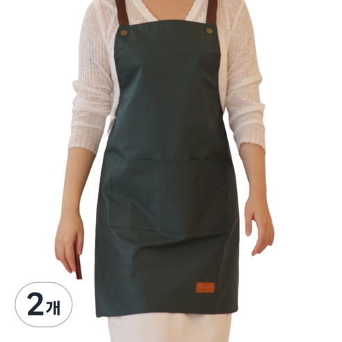 씨오브비 주방 카페 생활방수 편한 앞치마, 그린, 2개