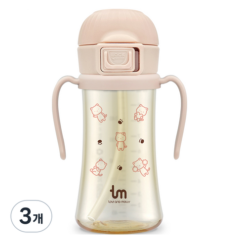 토비앤몰리 유아용 PPSU 몰리 원터치락 빨대컵 280ml, 3개, 핑크
