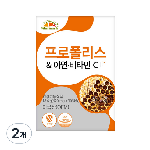 비타민뱅크 프로폴리스 아연 비타민C+ 18.6g, 30정, 2개