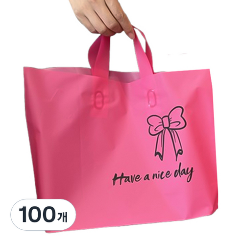 마켓감성 좋은하루 리본 쇼핑백, 로즈레드, 100개