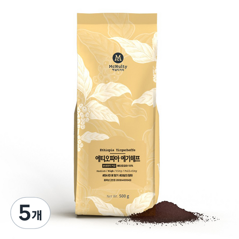맥널티커피 에티오피아 예가체프 싱글 오리진 분쇄 원두 커피, 에스프레소, 500g, 5개