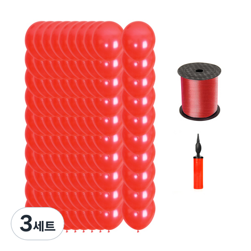 마켓감성 캔디 펄 풍선 30cm 100p + 펌프 랜덤발송 + 리본끈, 레드, 3세트