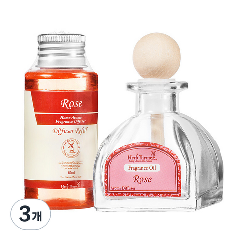 허브타임 차량용 디퓨저 50ml, 로즈, 3개