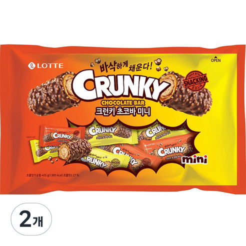 롯데제과 크런키 초코바 미니, 405g, 2개