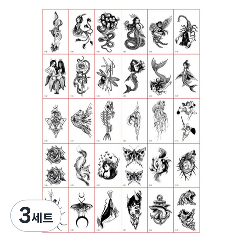 포커머스 헤나 타투 스티커 미니 30종 세트, 3세트, I타입